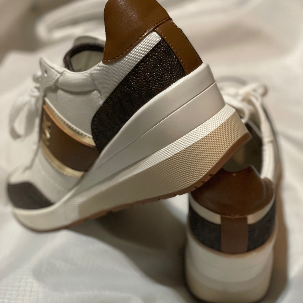 Women's White and Brown Sneakers - Picture 3 of 5